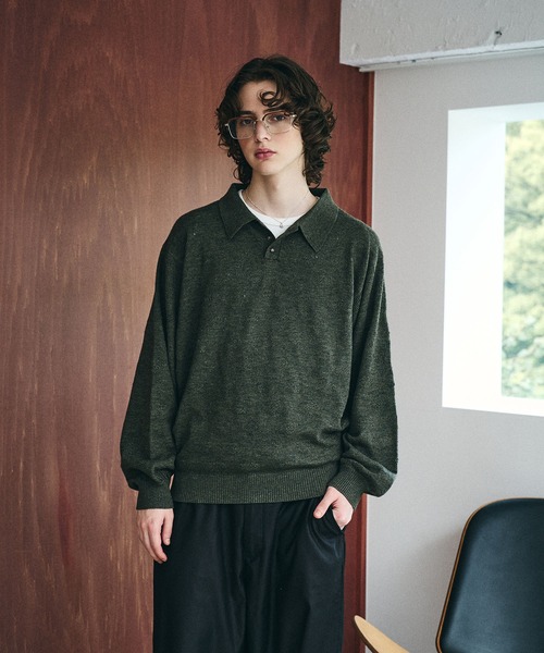 Elanque（エランク）の「Sheep Embroidery Knit Polo / ヒツジ柄編みニットポロ（ニット/セーター・メンズ・マスタード/チャコールグレー/ブラウン/グリーン・MEDIUM/LARGE）」の3枚目の写真