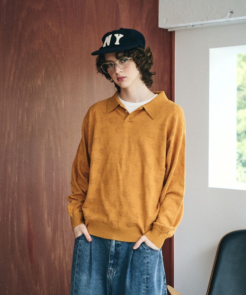 Elanque（エランク）の「Sheep Embroidery Knit Polo / ヒツジ柄編みニットポロ（ニット/セーター・メンズ・マスタード/チャコールグレー/ブラウン/グリーン・MEDIUM/LARGE）」の4枚目の写真