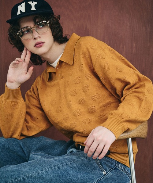 Elanque（エランク）の「Sheep Embroidery Knit Polo / ヒツジ柄編みニットポロ（ニット/セーター・メンズ・マスタード/チャコールグレー/ブラウン/グリーン・MEDIUM/LARGE）」の11枚目の写真