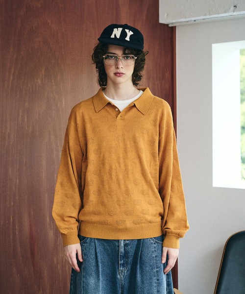 Elanque（エランク）の「Sheep Embroidery Knit Polo / ヒツジ柄編みニットポロ（ニット/セーター・メンズ・マスタード/チャコールグレー/ブラウン/グリーン・MEDIUM/LARGE）」の5枚目の写真