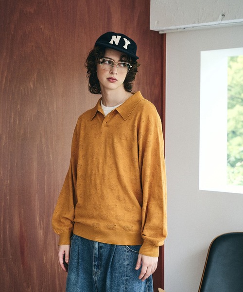 Elanque（エランク）の「Sheep Embroidery Knit Polo / ヒツジ柄編みニットポロ（ニット/セーター・メンズ・マスタード/チャコールグレー/ブラウン/グリーン・MEDIUM/LARGE）」の7枚目の写真