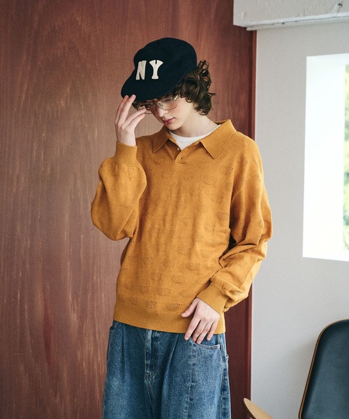 Elanque（エランク）の「Sheep Embroidery Knit Polo / ヒツジ柄編みニットポロ（ニット/セーター・メンズ・マスタード/チャコールグレー/ブラウン/グリーン・MEDIUM/LARGE）」の8枚目の写真