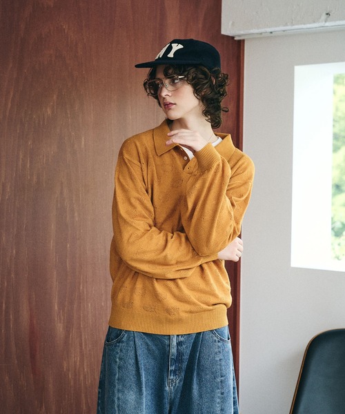 Elanque（エランク）の「Sheep Embroidery Knit Polo / ヒツジ柄編みニットポロ（ニット/セーター・メンズ・マスタード/チャコールグレー/ブラウン/グリーン・MEDIUM/LARGE）」の9枚目の写真