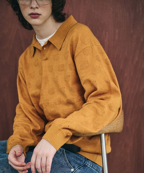 Elanque（エランク）の「Sheep Embroidery Knit Polo / ヒツジ柄編みニットポロ（ニット/セーター・メンズ・マスタード/チャコールグレー/ブラウン/グリーン・MEDIUM/LARGE）」の13枚目の写真