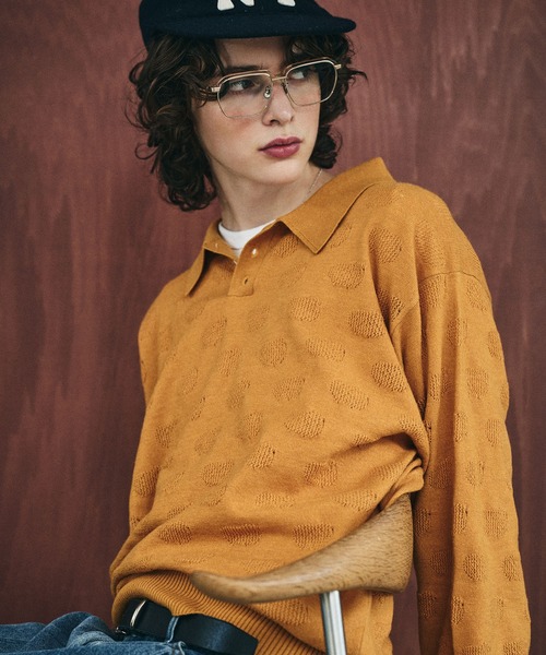 Elanque（エランク）の「Sheep Embroidery Knit Polo / ヒツジ柄編みニットポロ（ニット/セーター・メンズ・マスタード/チャコールグレー/ブラウン/グリーン・MEDIUM/LARGE）」の12枚目の写真