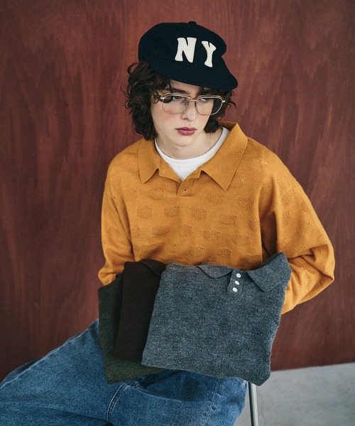 Elanque（エランク）の「Sheep Embroidery Knit Polo / ヒツジ柄編みニットポロ（ニット/セーター・メンズ・マスタード/チャコールグレー/ブラウン/グリーン・MEDIUM/LARGE）」の21枚目の写真