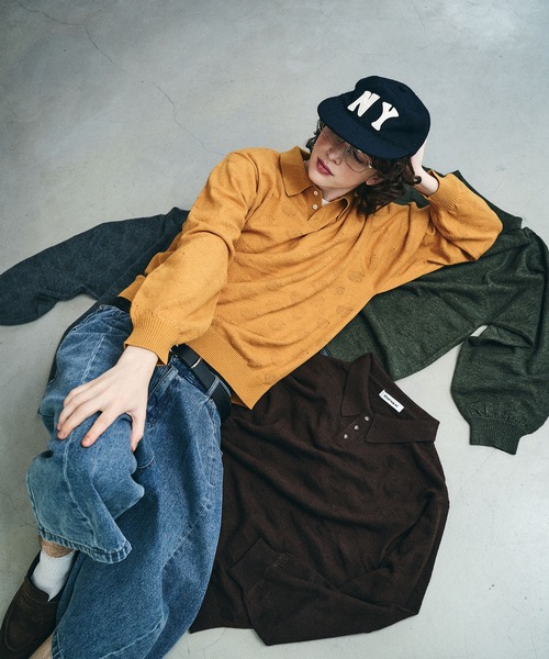 Elanque（エランク）の「Sheep Embroidery Knit Polo / ヒツジ柄編みニットポロ（ニット/セーター・メンズ・マスタード/チャコールグレー/ブラウン/グリーン・MEDIUM/LARGE）」の22枚目の写真
