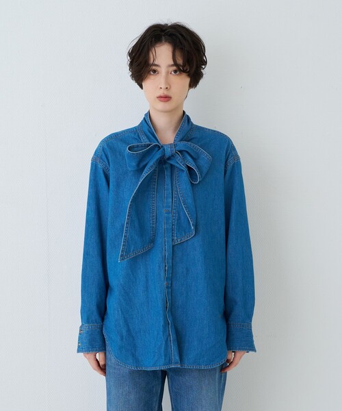 Rouge vif(ルージュヴィフ)の「デニムタイリボンシャツ/ブラウス(シャツ/ブラウス・レディース・ブルー・フリー)」の3枚目の写真