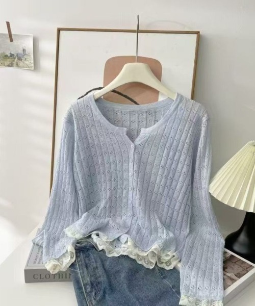 Ritzy（リッツィー）の「透かし編み V ネックニットカーディガン（カーディガン/ボレロ・レディース・イエロー/ピンク/ホワイト/グレー/グリーン・FREE）」の6枚目の写真