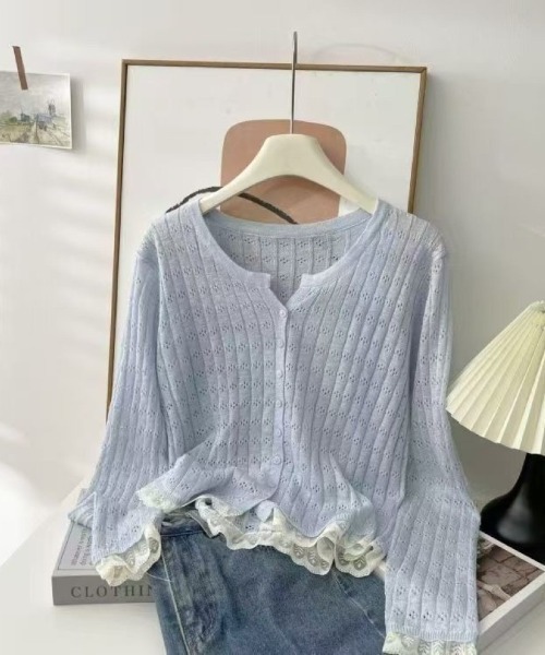 Ritzy（リッツィー）の「透かし編み V ネックニットカーディガン（カーディガン/ボレロ・レディース・イエロー/ピンク/ホワイト/グレー/グリーン・FREE）」の8枚目の写真