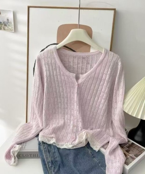Ritzy（リッツィー）の「透かし編み V ネックニットカーディガン（カーディガン/ボレロ・レディース・イエロー/ピンク/ホワイト/グレー/グリーン・FREE）」の9枚目の写真