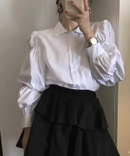 Achic(アシック)の「ギャザースリーブシャツブラウス(Tシャツ/カットソー・レディース・ホワイト・M)」の5枚目の写真