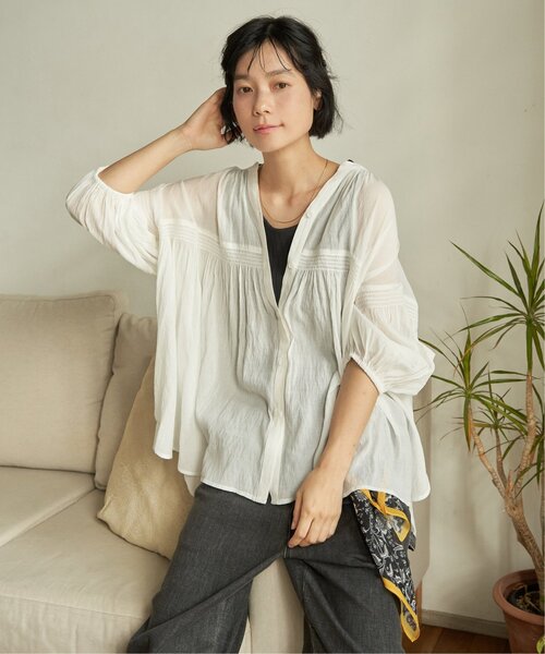 LBC(エルビーシー)の「シアーシャーリングブラウス(シャツ/ブラウス・レディース・ホワイト/ブルー/チャコール・M)」の11枚目の写真