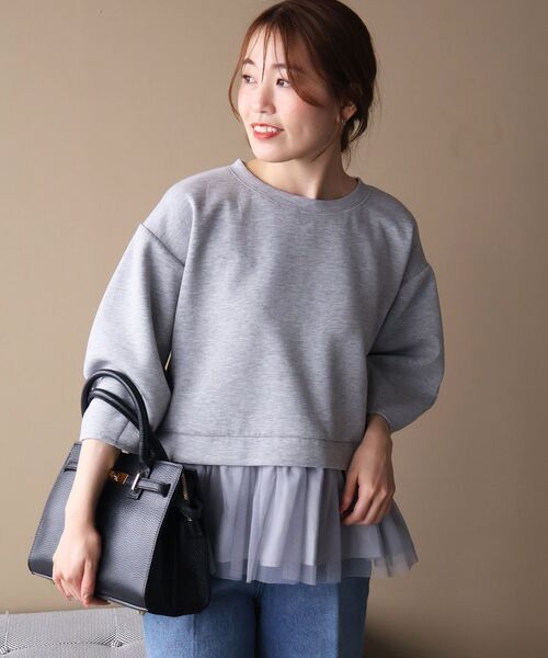 le.coeur blanc(ルクールブラン)の「TORRAZZO DONNA 裾チュールドッキングスウェット(スウェット・レディース・グレー/ネイビー・38)」の4枚目の写真