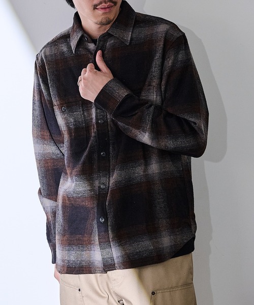MAGASIN DE MODE Brew(マガジンデモードブリュー)の「【MAGASIN DE MODE Brew】オンブレチェックワークシャツ 6470-1072 MNY(シャツ/ブラウス・メンズ・ブラウン/ホワイト・L/LL)」の7枚目の写真