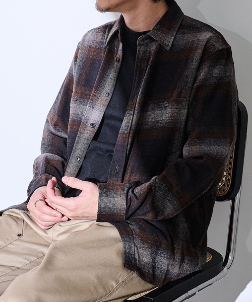 MAGASIN DE MODE Brew(マガジンデモードブリュー)の「【MAGASIN DE MODE Brew】オンブレチェックワークシャツ 6470-1072 MNY(シャツ/ブラウス・メンズ・ブラウン/ホワイト・L/LL)」の9枚目の写真
