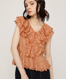 SLY | CUT LACE FRILL TOPS カットレースフリルトップス 秋服 夏服 春服 ノースリーブトップス(シャツ/ブラウス)