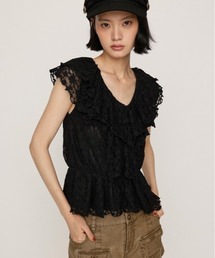 CUT LACE FRILL TOPS カットレースフリルトップス 秋服 夏服 春服 ノースリーブトップス