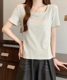 スクエアネック 半袖 リブTシャツ