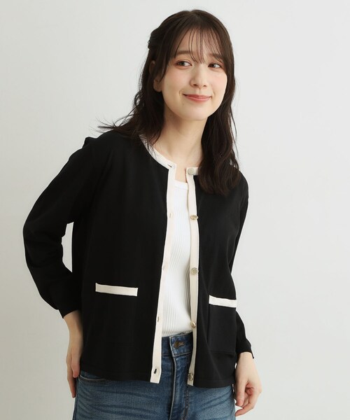 LAURA ASHLEY(ローラアシュレイ)の「【羽織におすすめ!洗える】バイカラーニットカーディガン(カーディガン/ボレロ・レディース・ブラック/ベージュ・40/38)」の3枚目の写真