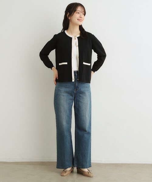 LAURA ASHLEY(ローラアシュレイ)の「【羽織におすすめ!洗える】バイカラーニットカーディガン(カーディガン/ボレロ・レディース・ブラック/ベージュ・40/38)」の4枚目の写真