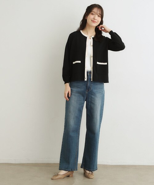 LAURA ASHLEY(ローラアシュレイ)の「【羽織におすすめ!洗える】バイカラーニットカーディガン(カーディガン/ボレロ・レディース・ブラック/ベージュ・40/38)」の5枚目の写真