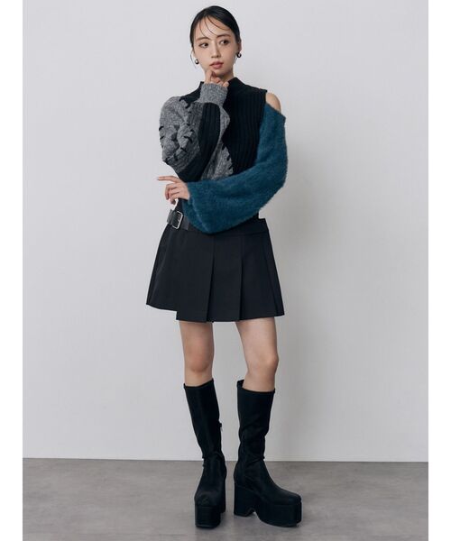 MURUA（ムルーア）の「ラインMIXシャギーショルダーニット（ニット/セーター・レディース・ブラック/ボルドー/アイボリー・FREE）」の13枚目の写真