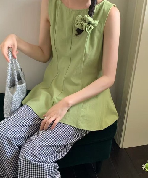 Girly Doll（ガーリードール）の「ノースリーブペプラムブラウス（タンクトップ・レディース・グリーン/ブルー/ライトイエロー/ホワイト・FREE）」の3枚目の写真