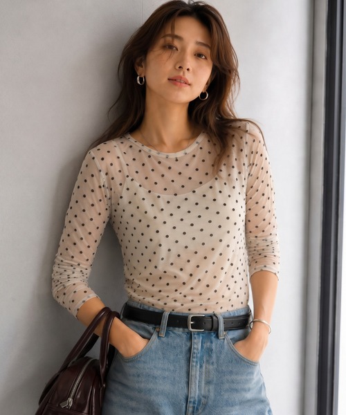 ap retro(アプレトロ)の「フロッキードットシアートップス/長袖Tee(Tシャツ/カットソー・レディース・ブラック/ブラウン/アイボリー・FREE)」の19枚目の写真