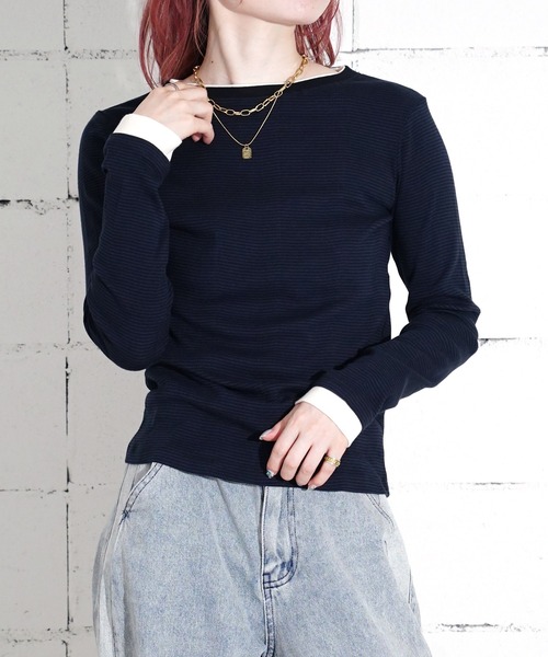 MILLER（ミラー）の「"02"≪Robert P. Miller≫パックT パネルリブ レイヤード 長袖 Tシャツ（Tシャツ/カットソー・レディース・グレー/ブラック/ホワイト系1/ネイビー系1・FREE）」の4枚目の写真