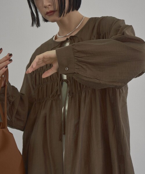 coen（コーエン）の「【秋カラー新登場◎/セットアイテム】シアーシャーリングシャツカーデセット（シャツ/ブラウス・レディース・ブラウン/ダークグレー/ライトブルー/ナチュラル・L/M）」の5枚目の写真