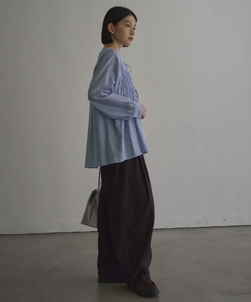 coen（コーエン）の「【秋カラー新登場◎/セットアイテム】シアーシャーリングシャツカーデセット（シャツ/ブラウス・レディース・ブラウン/ダークグレー/ライトブルー/ナチュラル・L/M）」の7枚目の写真