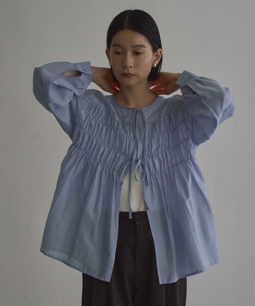 coen（コーエン）の「【秋カラー新登場◎/セットアイテム】シアーシャーリングシャツカーデセット（シャツ/ブラウス・レディース・ブラウン/ダークグレー/ライトブルー/ナチュラル・L/M）」の9枚目の写真