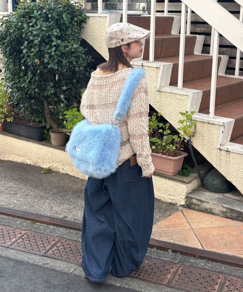 CIAOPANIC(チャオパニック)の「スラブボーダー透かし編みニット(ニット/セーター・レディース・ミント/バーガンディー/アイボリー・ONE SIZE)」の6枚目の写真