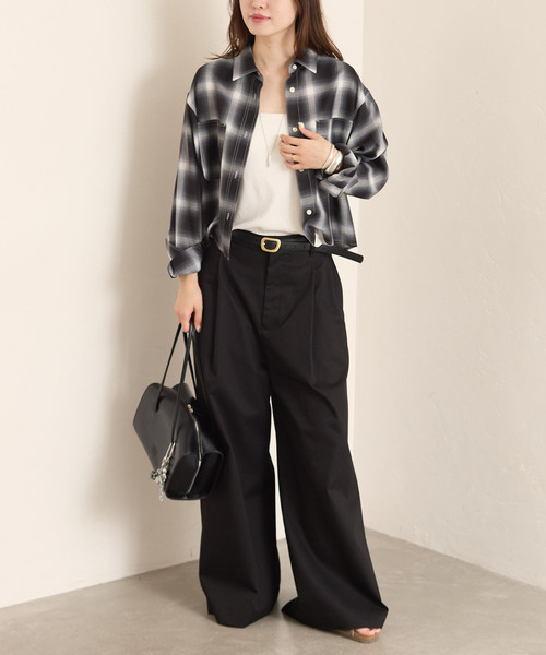 JOURNAL STANDARD(ジャーナルスタンダード)の「オンブレチェッククロップド シャツ(シャツ/ブラウス・レディース・コバルトブルー/ブラック系その他・FREE)」の3枚目の写真