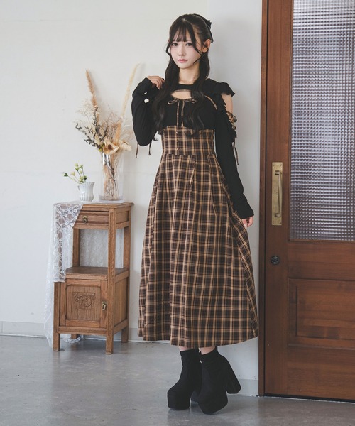 夢展望(ユメテンボウ)の「デコルテオープンドッキングワンピース【大きいサイズあり】(ワンピース・レディース・ブラウン/ブラック・LL~3L/L~LL/M-L)」の13枚目の写真