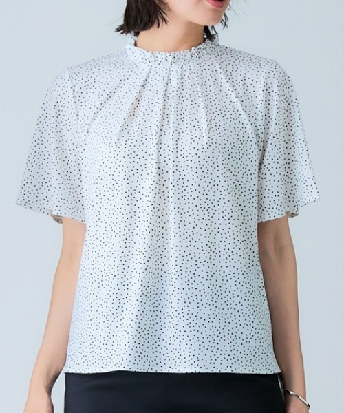 7days Life Styling(セブンデイズライフスタイリング)の「【接触冷感】カットソー素材フリルネックドットブラウス(シャツ/ブラウス・レディース・ネイビー系/ホワイト系・M/L/LL/3L)」の9枚目の写真