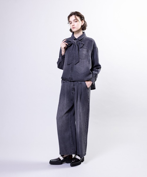 OSMOSIS(オズモーシス)の「セルロースデニムリボンシャツ(シャツ/ブラウス・レディース・ライトブルー/ブラック/ブルー・ONE SIZE)」の13枚目の写真