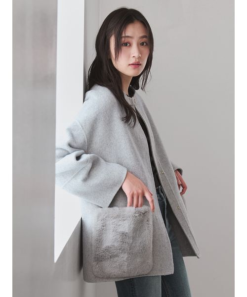 Mila Owen(ミラオーウェン)の「2WAYファーポケットリバーコート(ノーカラージャケット・レディース・チェック/アイボリー/ピンク/チャコールグレー・0/1)」の9枚目の写真