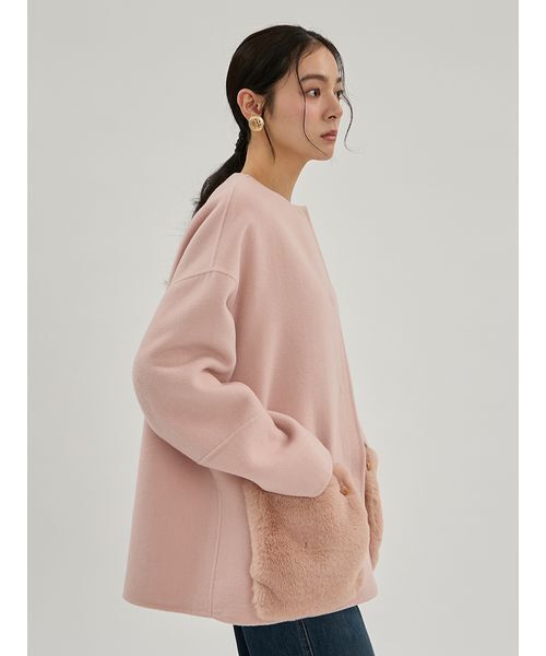 Mila Owen(ミラオーウェン)の「2WAYファーポケットリバーコート(ノーカラージャケット・レディース・チェック/アイボリー/ピンク/チャコールグレー・0/1)」の15枚目の写真
