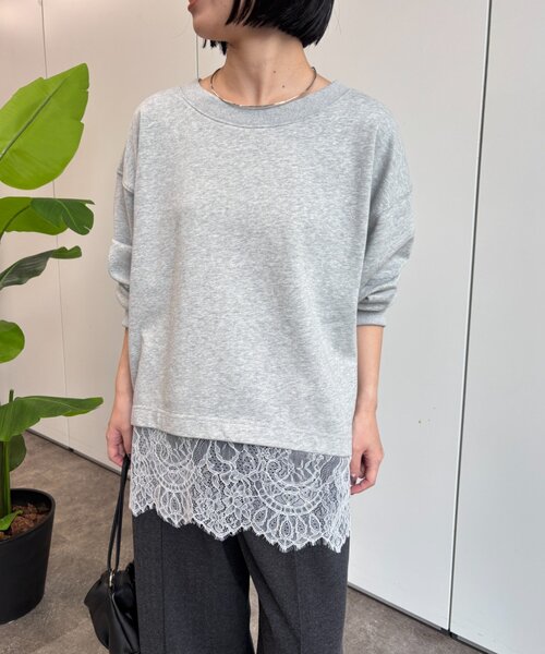 Jena espace merveilleux(ジェナ エスパスメルヴェイユ)の「裾レース裏毛プルオーバー(Tシャツ/カットソー・レディース・ピンク/グレー・FREE)」の3枚目の写真