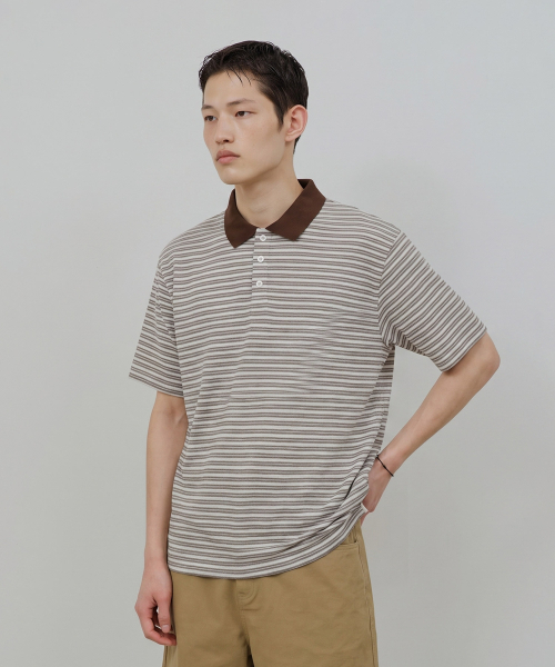 DESIRED（デシレッド）の「ストライプカラー半袖Tシャツ-FBSK5701D1A（ポロシャツ・メンズ・アイボリー・MEDIUM/LARGE/X-LARGE）」の3枚目の写真