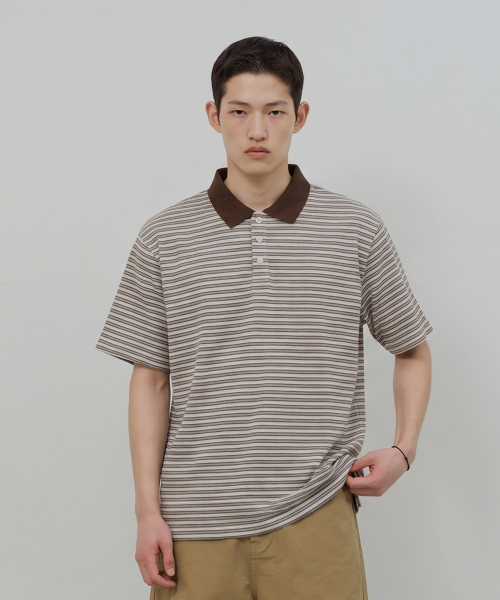 DESIRED（デシレッド）の「ストライプカラー半袖Tシャツ-FBSK5701D1A（ポロシャツ・メンズ・アイボリー・MEDIUM/LARGE/X-LARGE）」の4枚目の写真