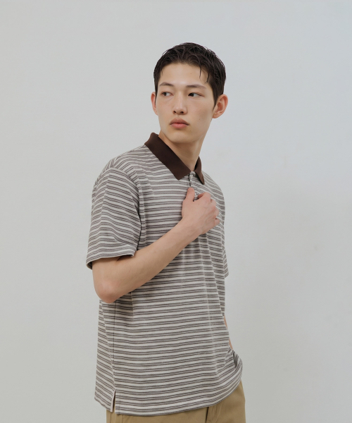 DESIRED（デシレッド）の「ストライプカラー半袖Tシャツ-FBSK5701D1A（ポロシャツ・メンズ・アイボリー・MEDIUM/LARGE/X-LARGE）」の5枚目の写真