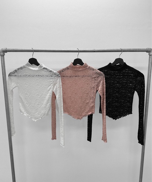 jiasecond.（ジアセカンド）の「【jiasecond.】プチネックレーストップス / トップス 長袖 コンパクト クロップド レース プチネック ホワイト ピンク ブラック ZOZOTOWN限定（その他トップス・レディース・ピンク/ブラック/ホワイト・FREE）」の16枚目の写真