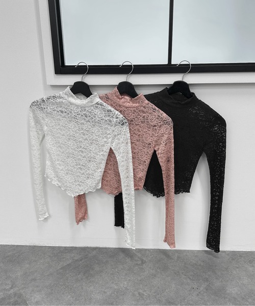 jiasecond.（ジアセカンド）の「【jiasecond.】プチネックレーストップス / トップス 長袖 コンパクト クロップド レース プチネック ホワイト ピンク ブラック ZOZOTOWN限定（その他トップス・レディース・ピンク/ブラック/ホワイト・FREE）」の9枚目の写真