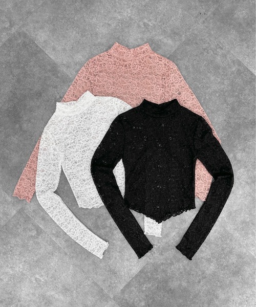 jiasecond.（ジアセカンド）の「【jiasecond.】プチネックレーストップス / トップス 長袖 コンパクト クロップド レース プチネック ホワイト ピンク ブラック ZOZOTOWN限定（その他トップス・レディース・ピンク/ブラック/ホワイト・FREE）」の8枚目の写真