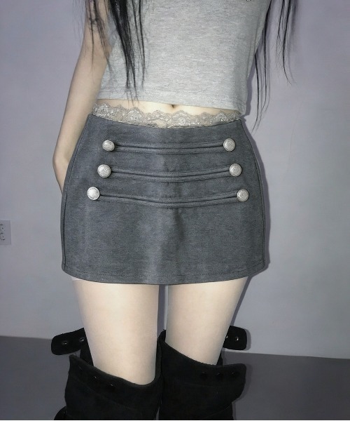 gossip!ロサンゼルス(ゴシップロサンゼルス)の「【Y2Kガーリー】ナポレオンデザイン ショートスカート(スカート・レディース・ダークブラウン/ブラック/グレー・M)」の2枚目の写真