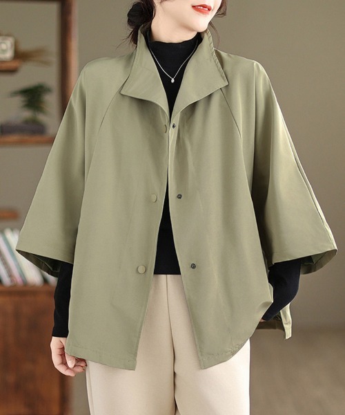 ReRe(リリ)の「変形カラーポンチョ風ライトジャケット(ポンチョ・レディース・ブラック/カーキ・X-LARGE/LARGE)」の1枚目の写真