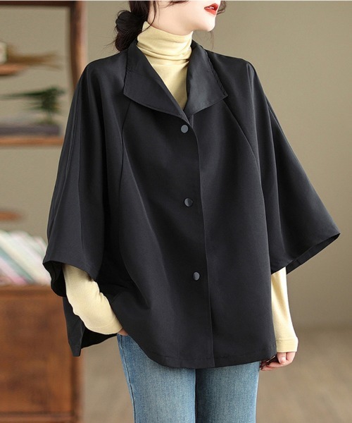 ReRe(リリ)の「変形カラーポンチョ風ライトジャケット(ポンチョ・レディース・ブラック/カーキ・X-LARGE/LARGE)」の3枚目の写真